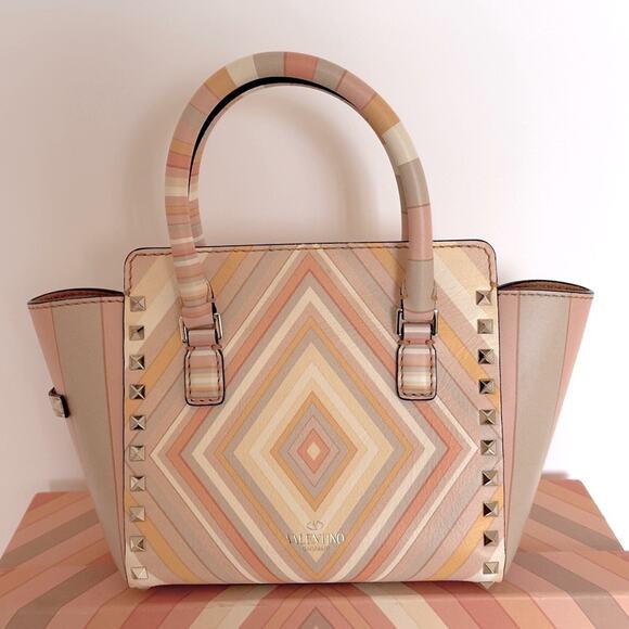Valentino Pastel Multicolor Leather Small Native Couture 1975 Rockstud Bag Tote - Picture 3 of 17
